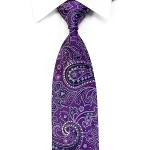 Nicole St Giles Rhinestone Silk Necktie Paisley On Purple With Sparkles