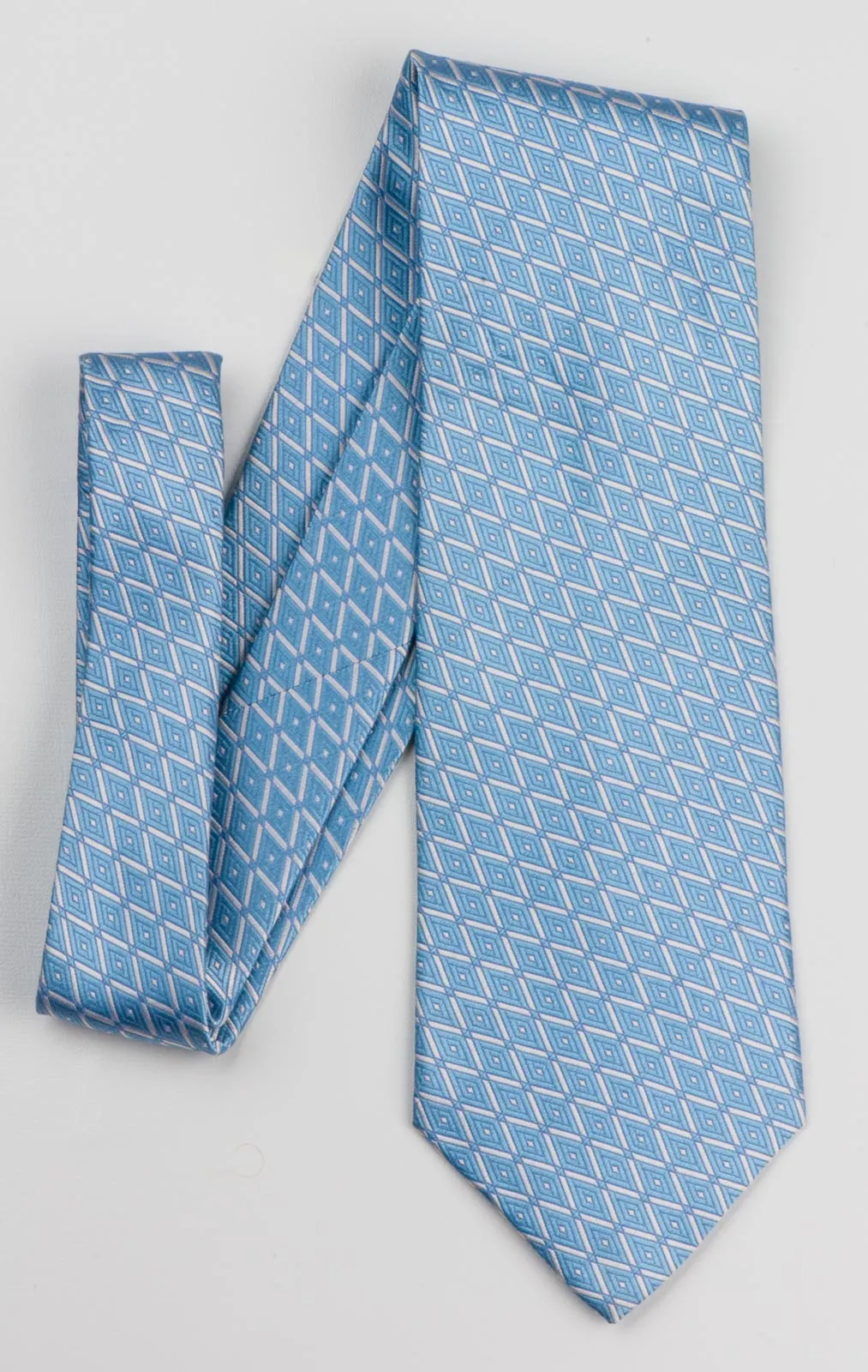 Nina Ricci Men's Woven Silk Tie Blue Checked Diamonds Pattern On White