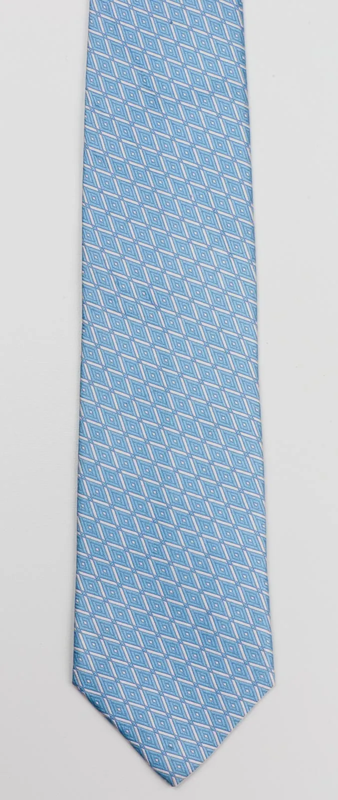 Nina Ricci Men's Woven Silk Tie Blue Checked Diamonds Pattern On White