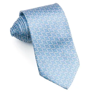 Nina Ricci Men's Woven Silk Tie Blue Checked Diamonds Pattern On White