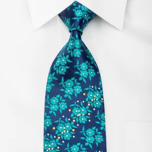 Odysseus Rhinestone Silk Necktie Green Floral On Blue