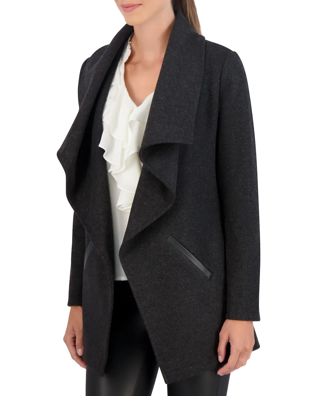 Ookie & Lala Vegan Cashmere Drape Jacket with Vegan Leather Sleeves