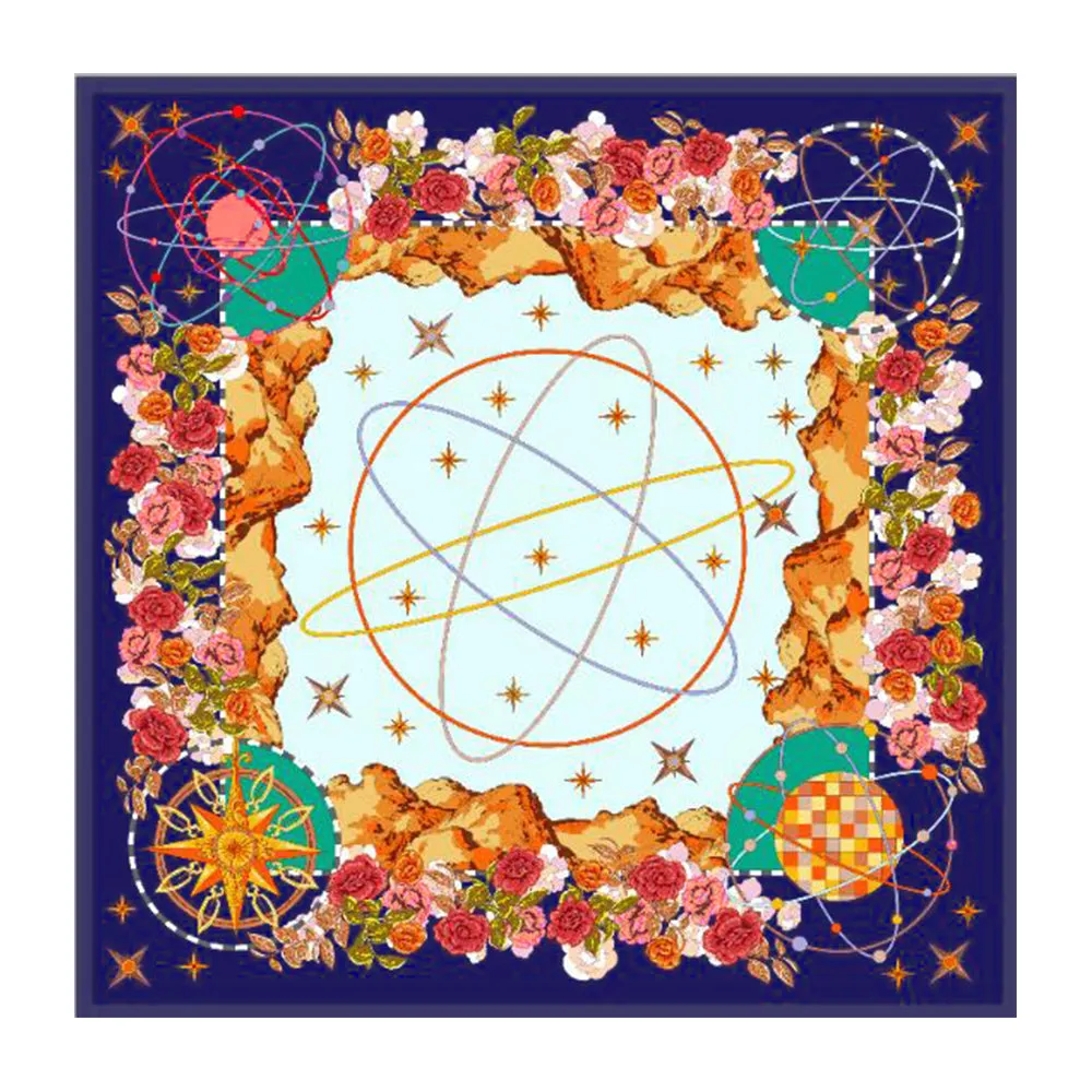 Oscar Rossa 100% Silk Scarf with Hand-Rolled Edges, approximate 34"x34" to 35"x35" Large Square Printed Mulberry Silk Twill Scarf