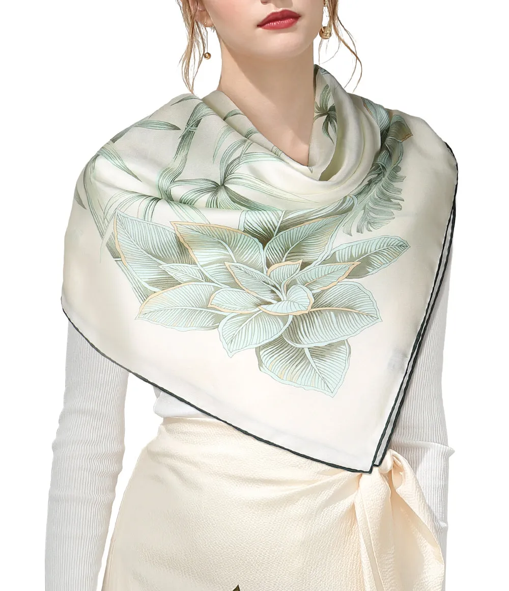 Oscar Rossa 100% Silk Scarf with Hand-Rolled Edges, approximate 34"x34" to 35"x35" Large Square Printed Mulberry Silk Twill Scarf