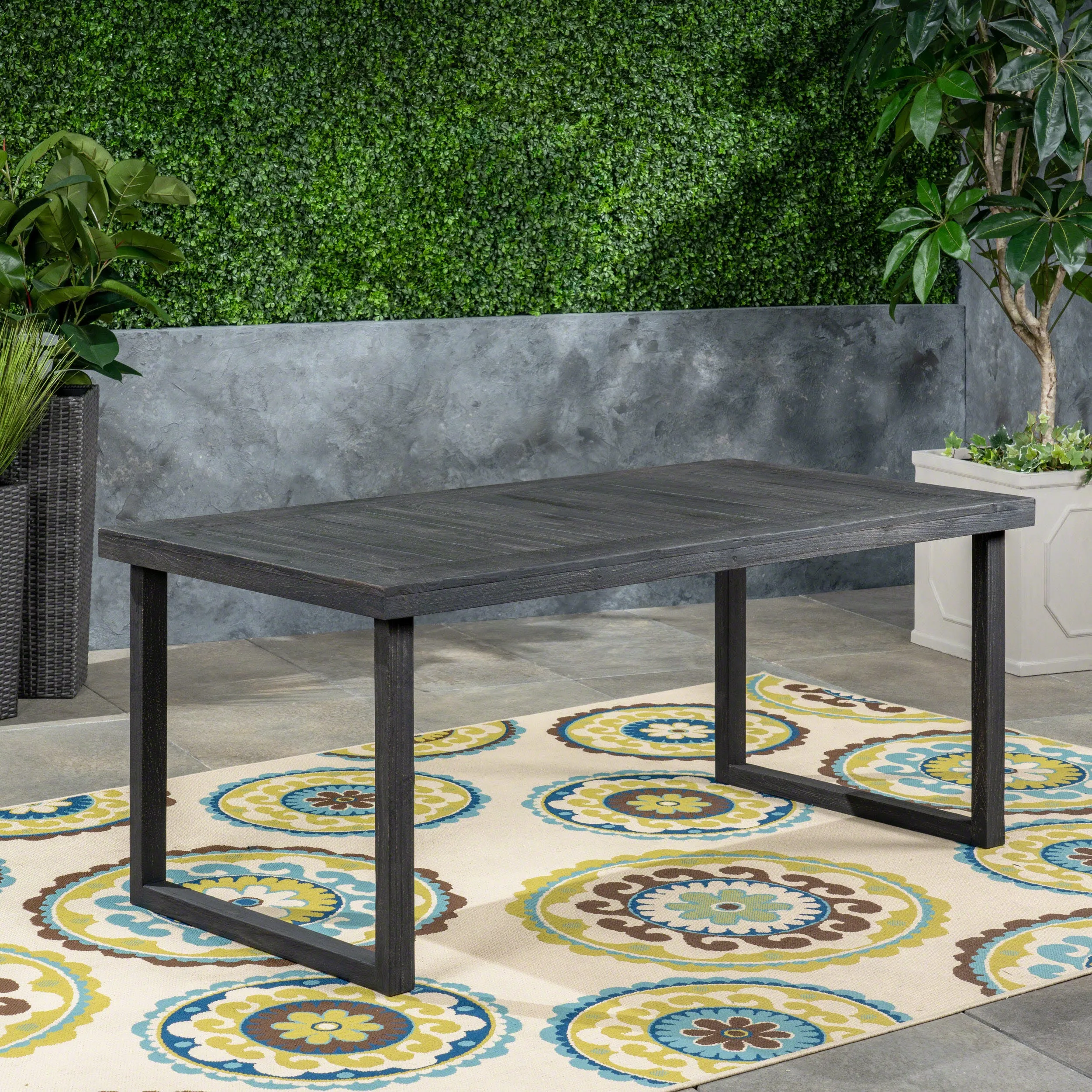 Outdoor 69" Acacia Wood Dining Table, Sandblast Dark Gray Finish