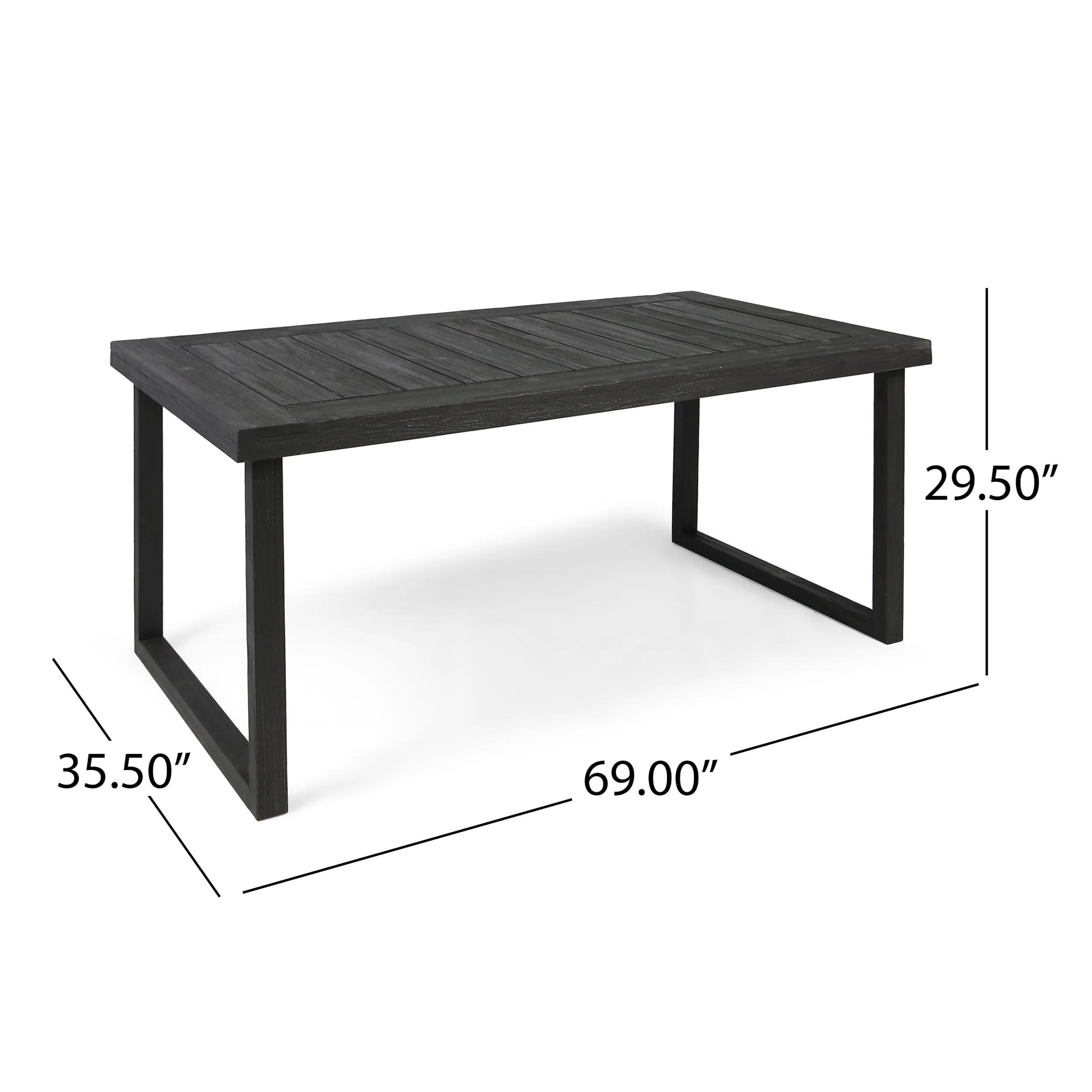 Outdoor 69" Acacia Wood Dining Table, Sandblast Dark Gray Finish