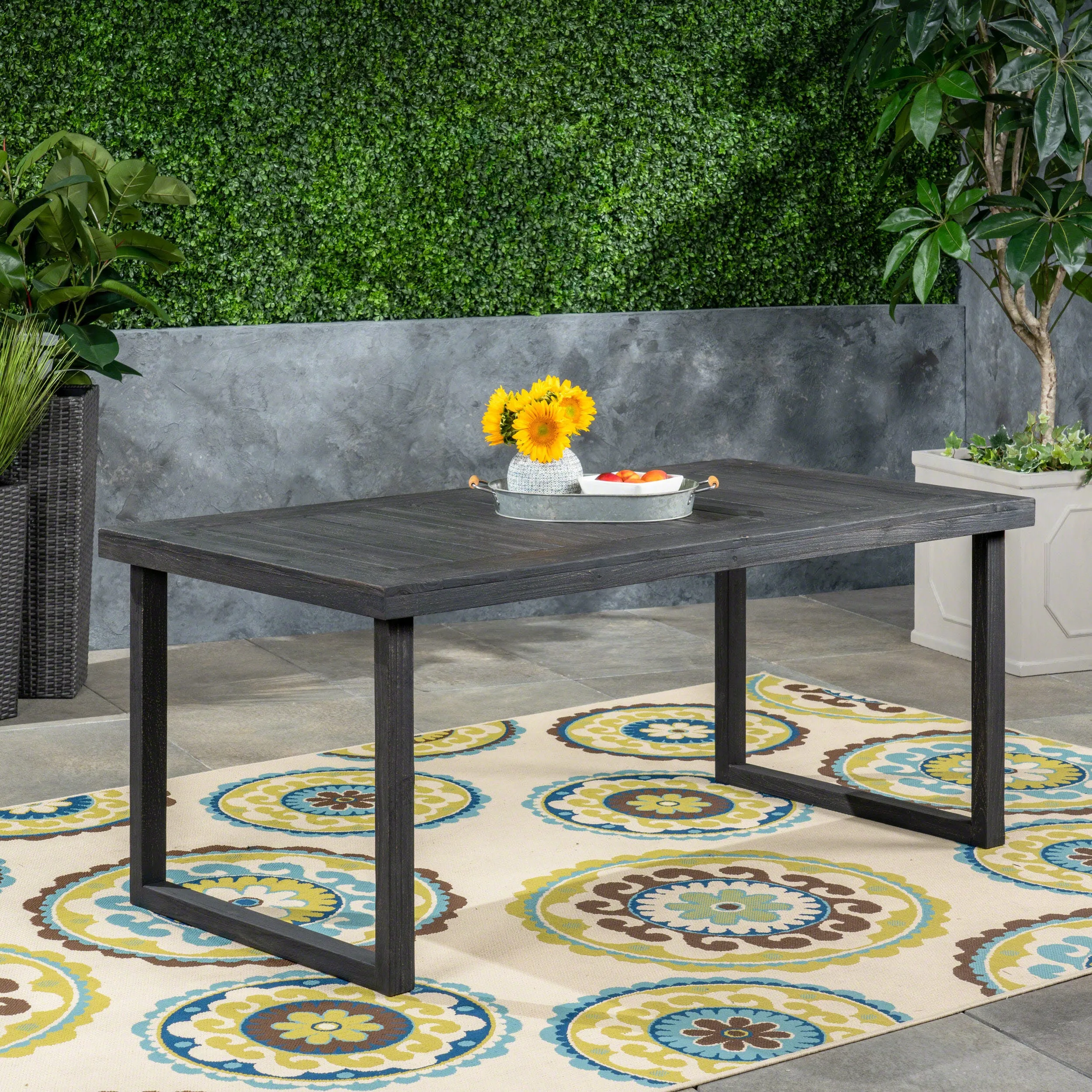 Outdoor 69" Acacia Wood Dining Table, Sandblast Dark Gray Finish