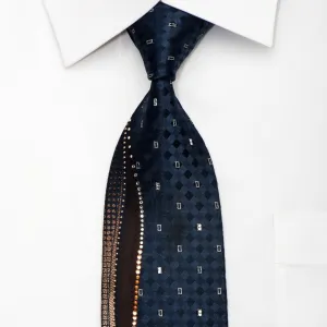 Park Land Mens Silk Rhinestone Necktie Waves On Navy With Silver Sparkles