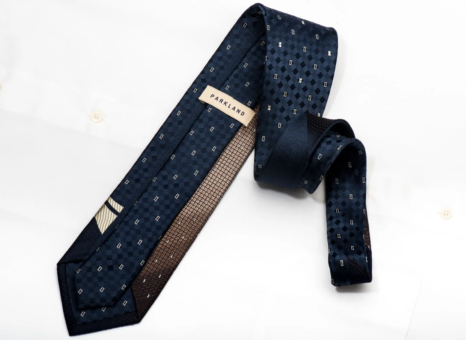 Park Land Mens Silk Rhinestone Necktie Waves On Navy With Silver Sparkles