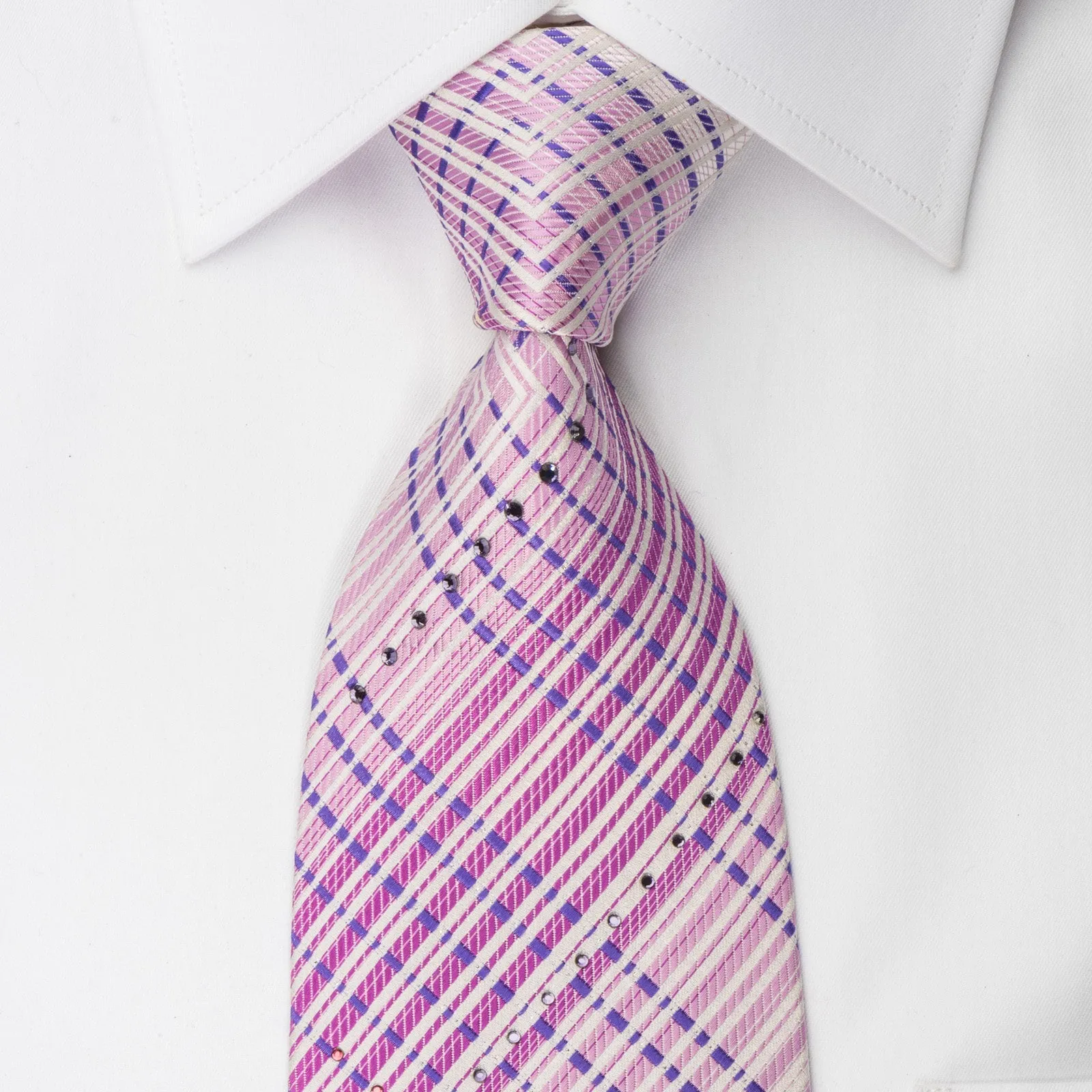 Park Land Rhinestone Necktie Mauve Chevron Striped On White With Silver Sparkles