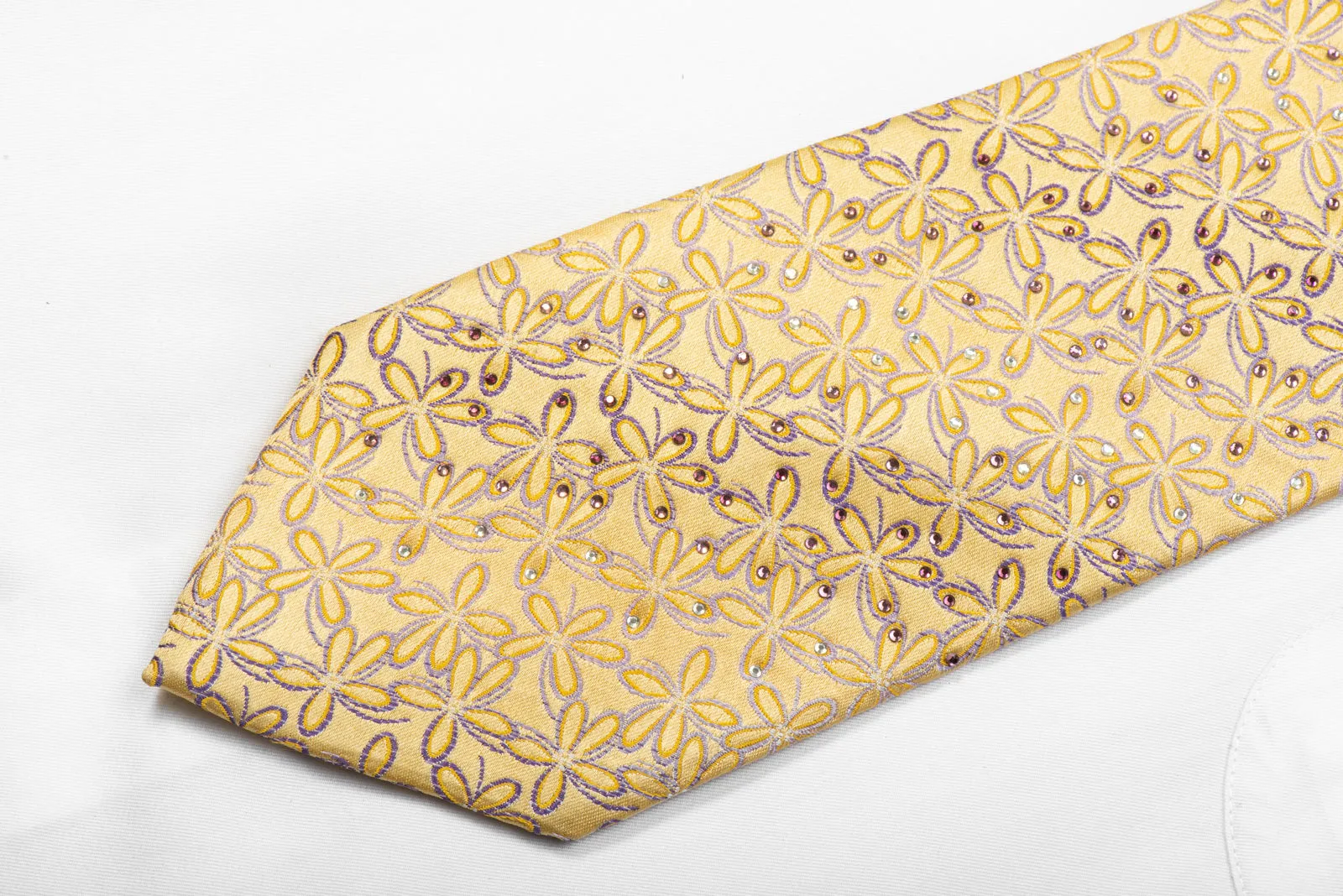 Parkland Rhinestone Silk Necktie Floral On Golden Yellow