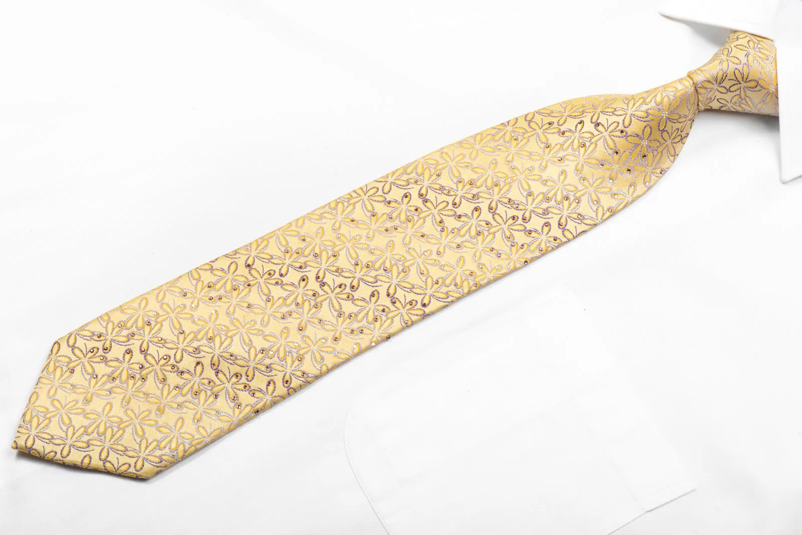 Parkland Rhinestone Silk Necktie Floral On Golden Yellow