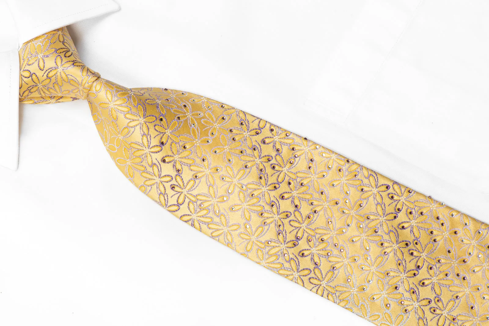 Parkland Rhinestone Silk Necktie Floral On Golden Yellow