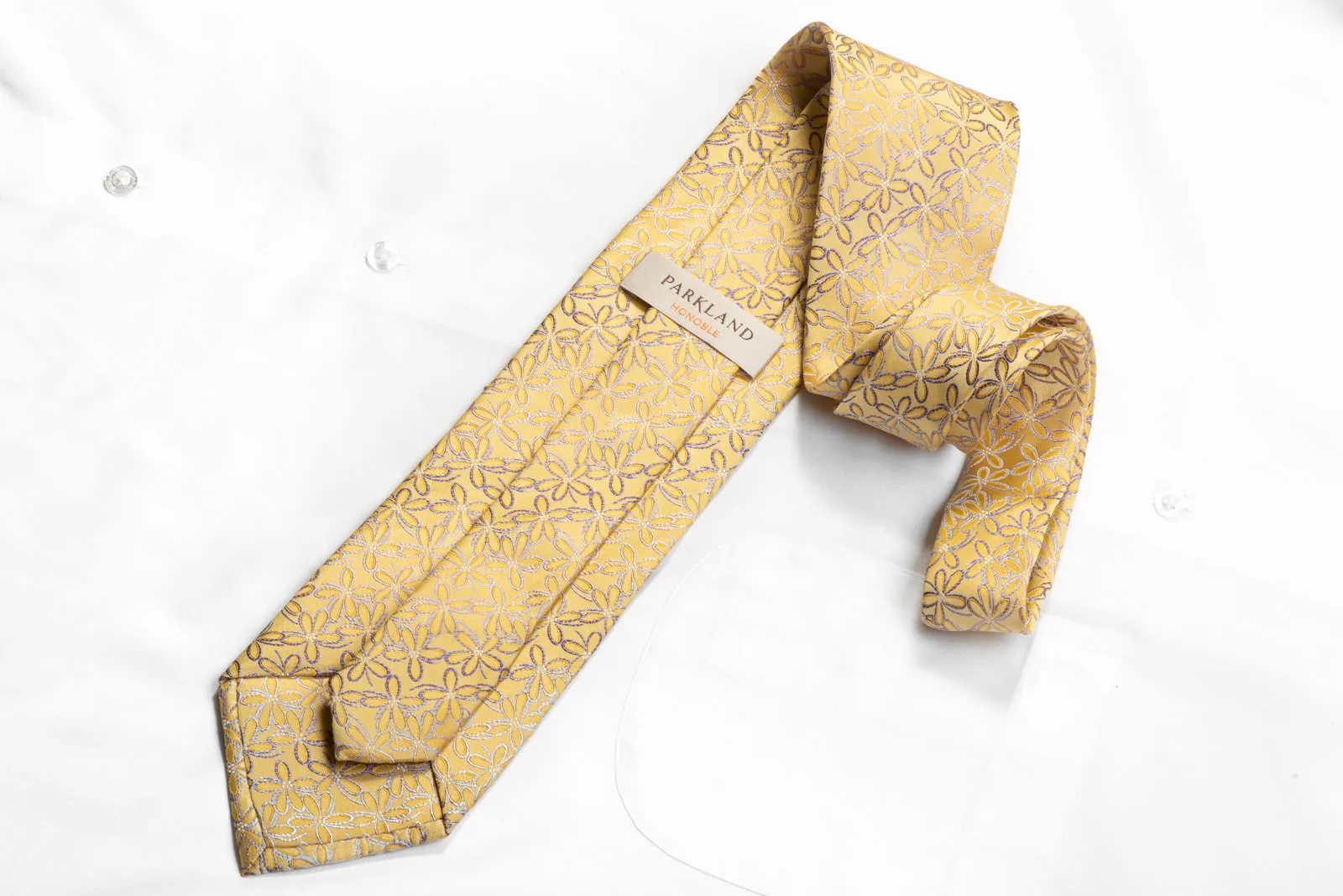 Parkland Rhinestone Silk Necktie Floral On Golden Yellow