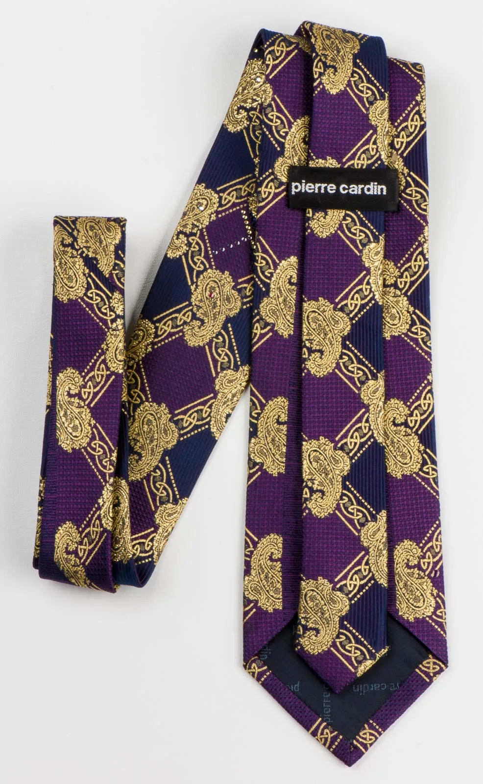 Pierre Cardin Rhinestone Tie Golden Paisley Harlequin On Purple With Golden Sparkles