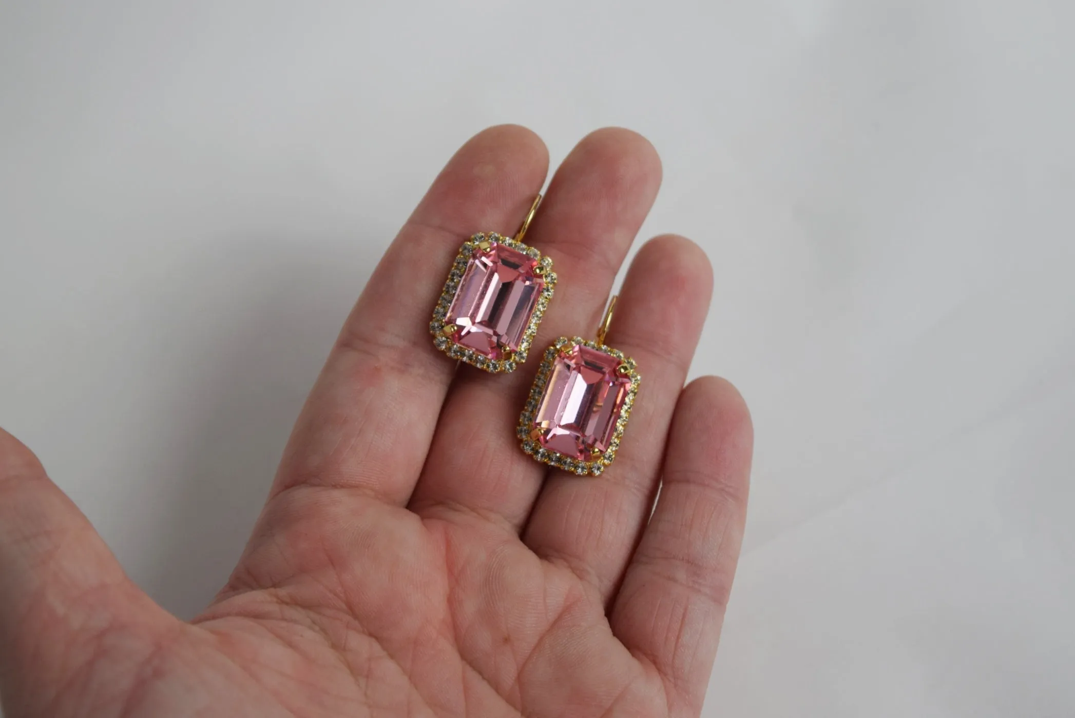 Pink Swarovski Halo Earrings - Large Octagon