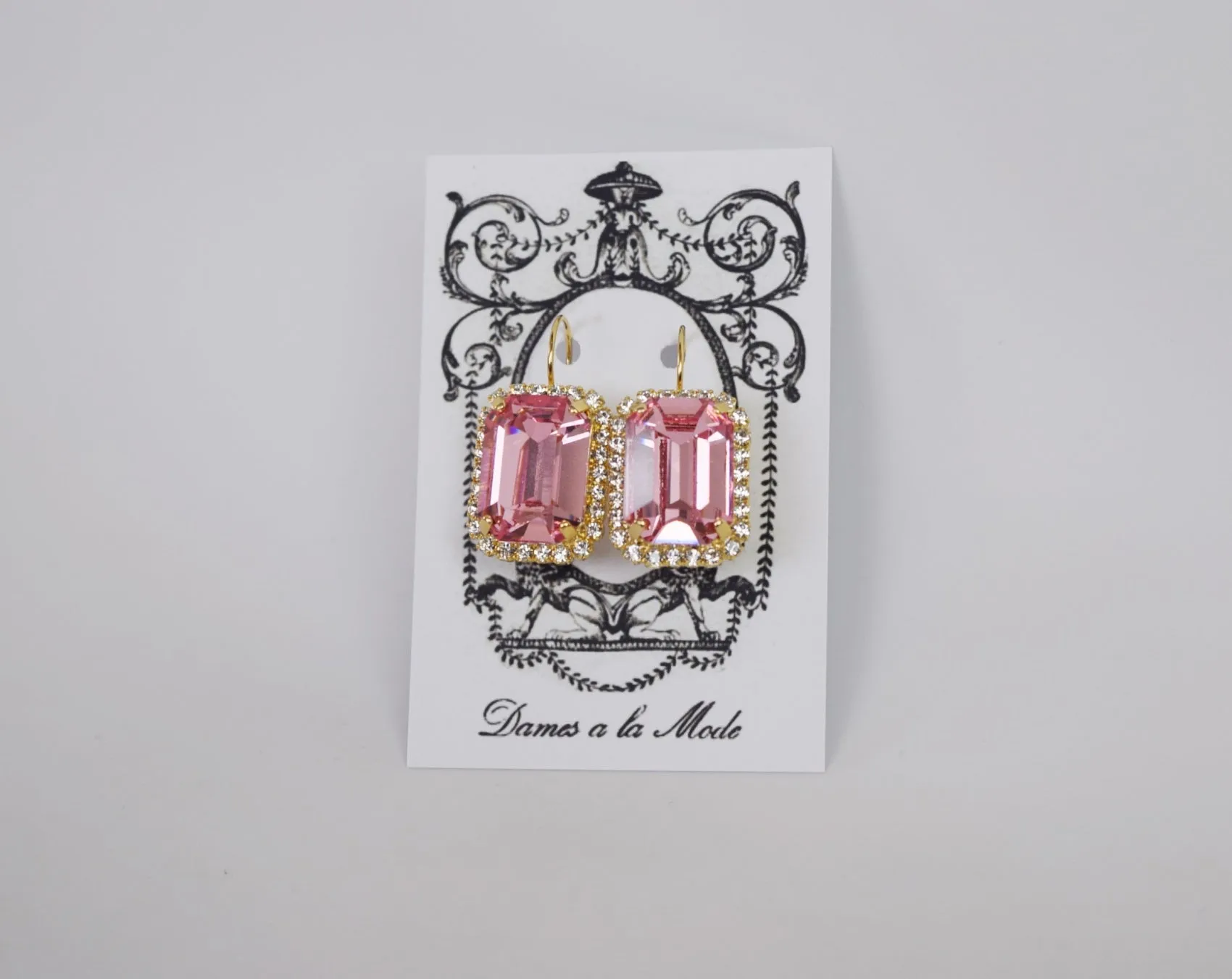 Pink Swarovski Halo Earrings - Large Octagon