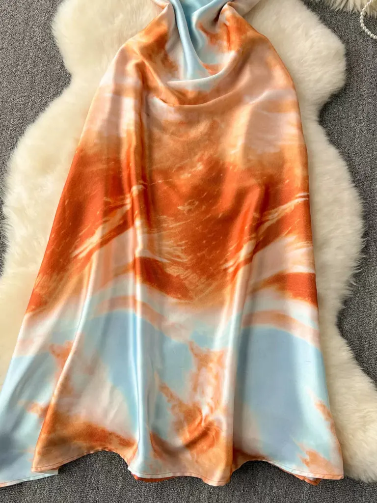 Pre Order:  Orange Tie-Dye Cross Backless Side Zipper Midi Dress