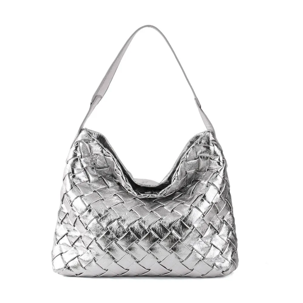 PU Leather Woven Square Shoulder Bag