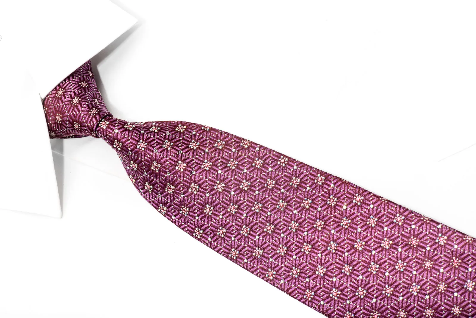 Purple Geometric On Burgundy Crystal Tie With Silver Sparkles