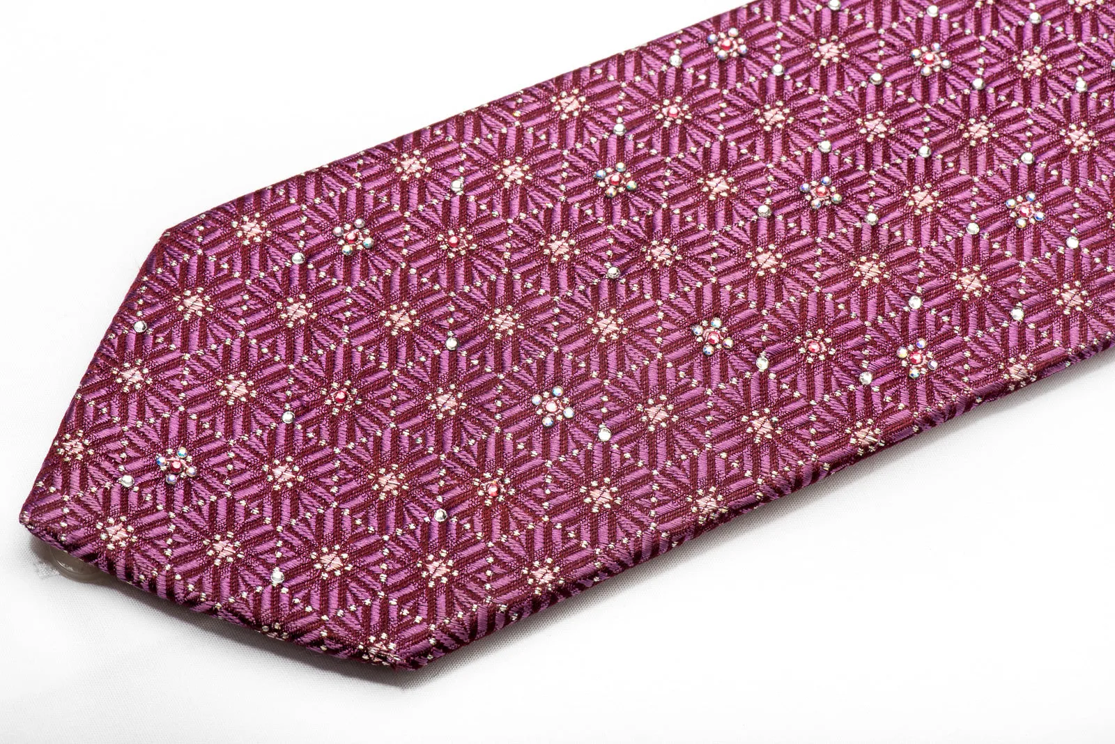 Purple Geometric On Burgundy Crystal Tie With Silver Sparkles