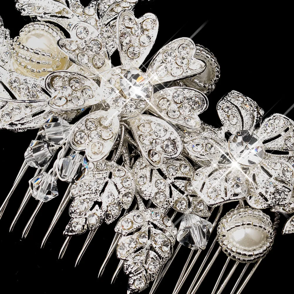 Radiant Silver Plated Crystal Floral Bridal Hair Comb