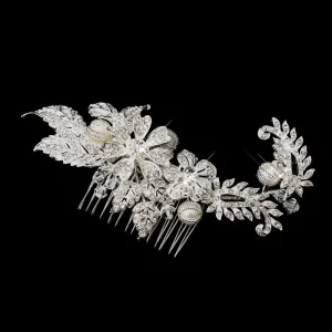 Radiant Silver Plated Crystal Floral Bridal Hair Comb