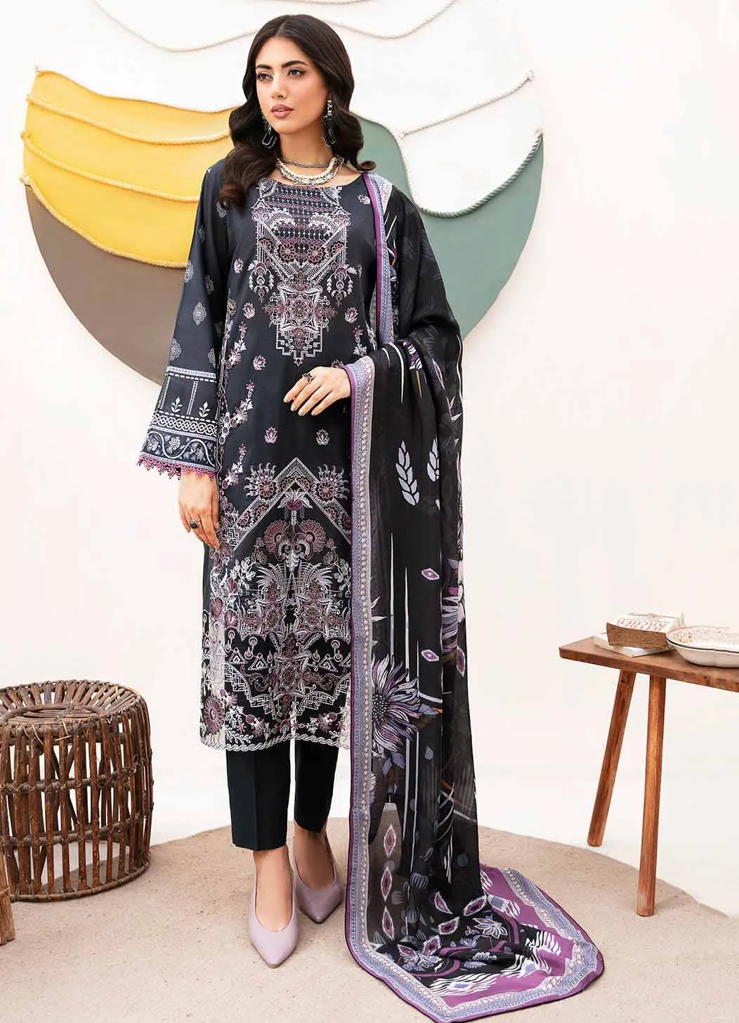 Ramsha Unstitched Pure Pakistani Lawn Suit with Silk Dupatta