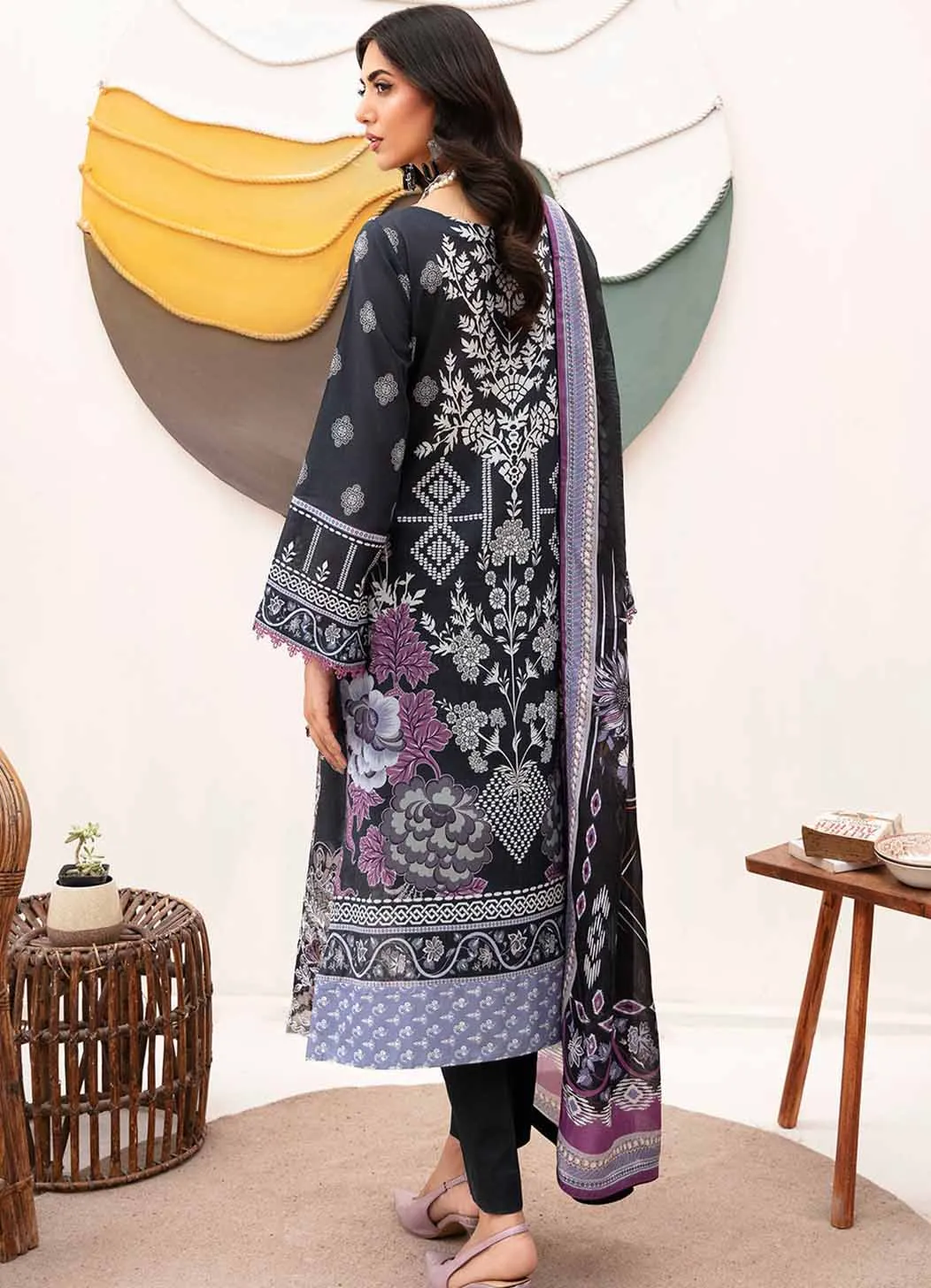 Ramsha Unstitched Pure Pakistani Lawn Suit with Silk Dupatta