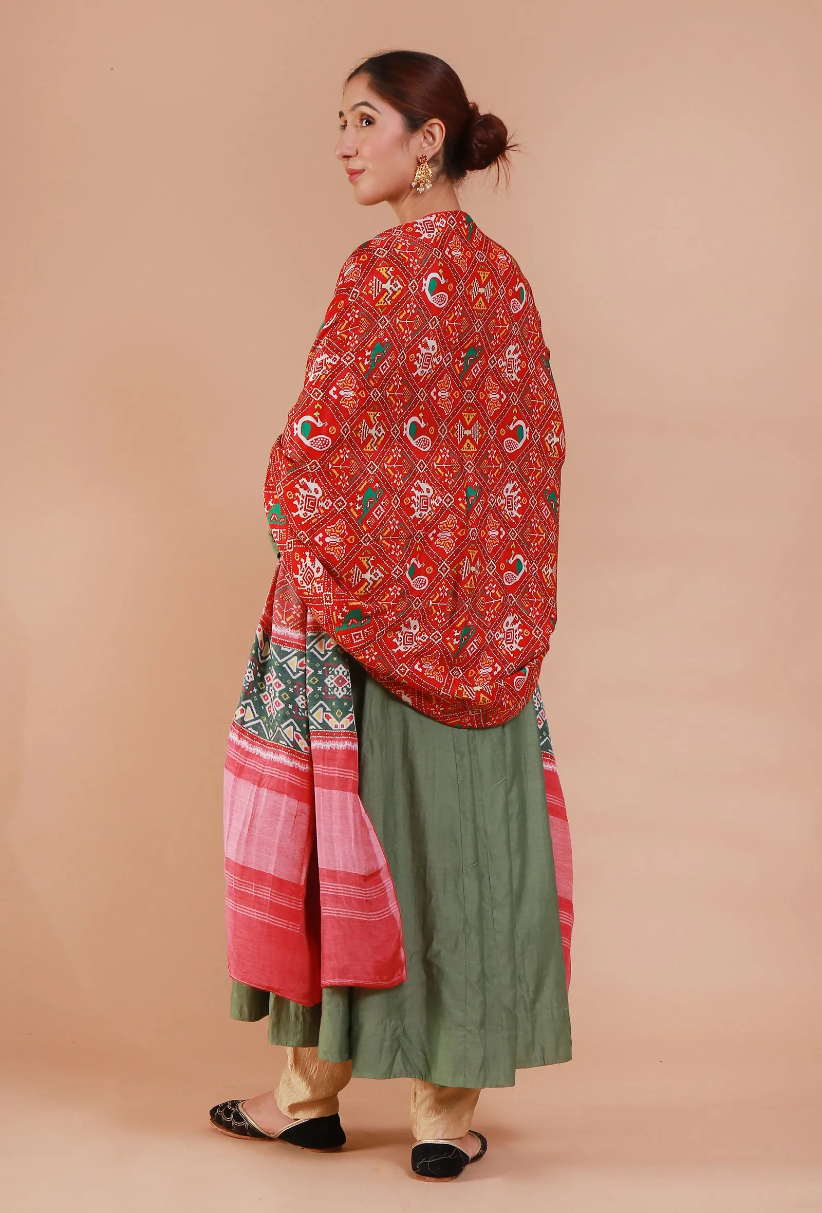 Red Digital Print Modal Silk Dupatta