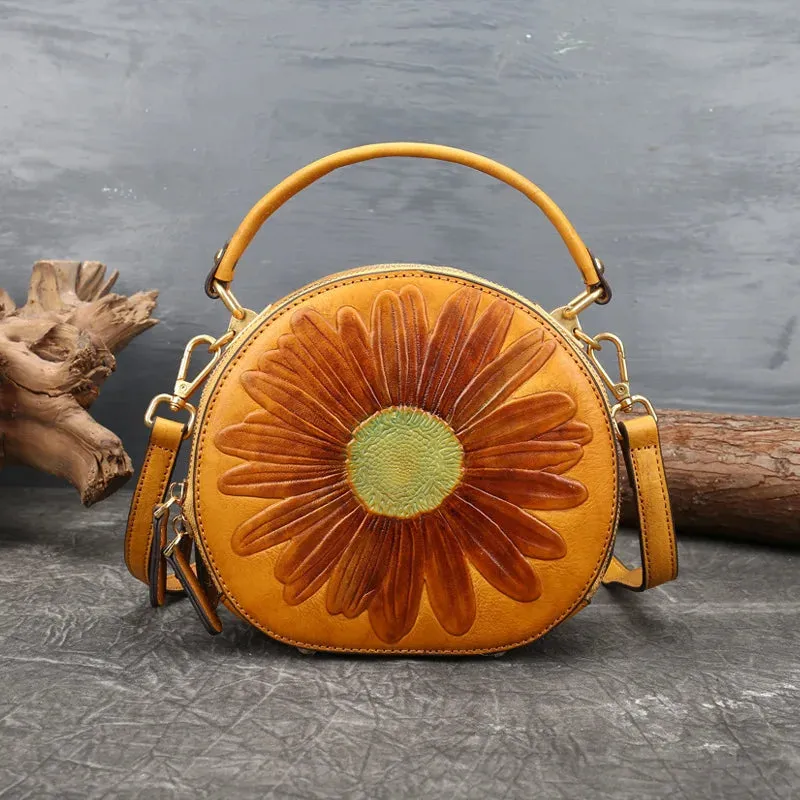 Retro Floral Embossed Circular Bag