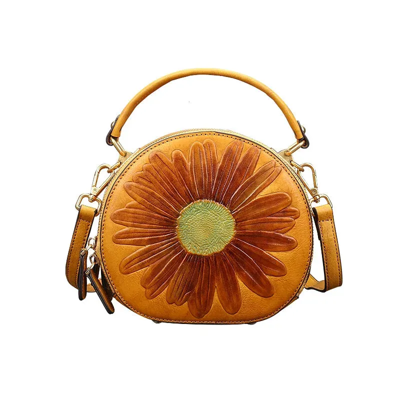 Retro Floral Embossed Circular Bag