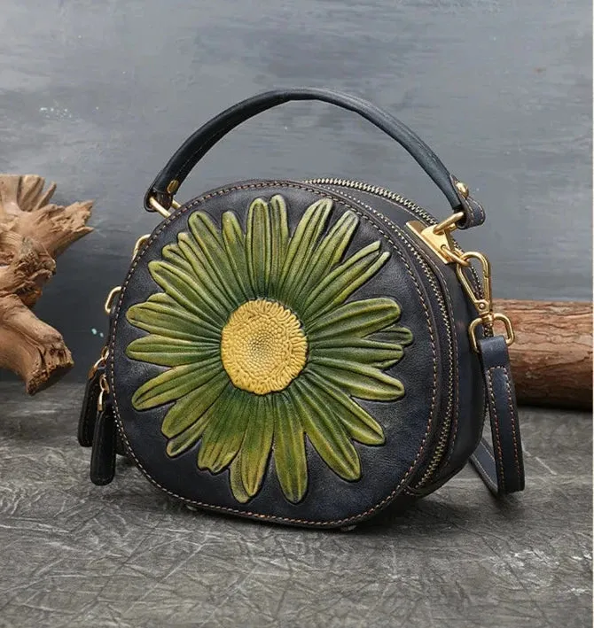 Retro Floral Embossed Circular Bag