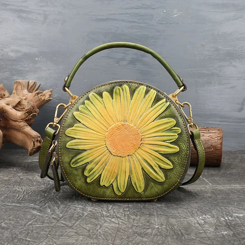 Retro Floral Embossed Circular Bag