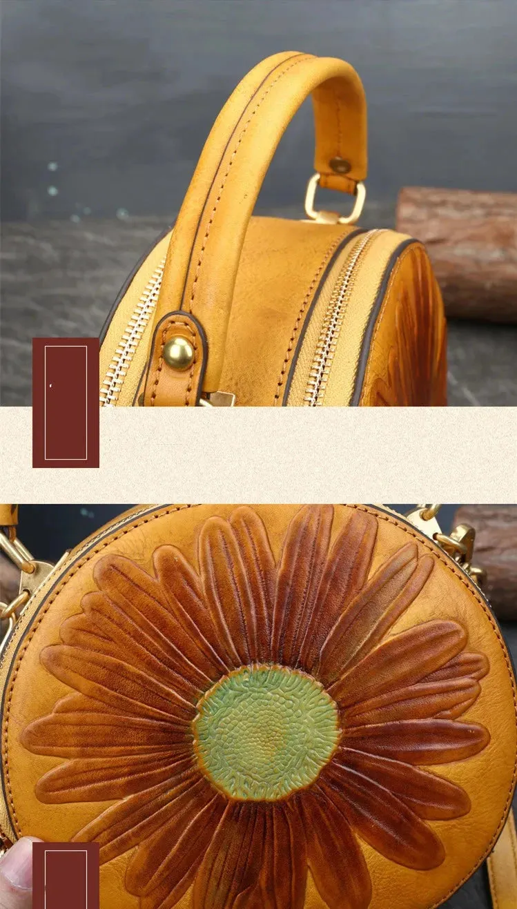 Retro Floral Embossed Circular Bag