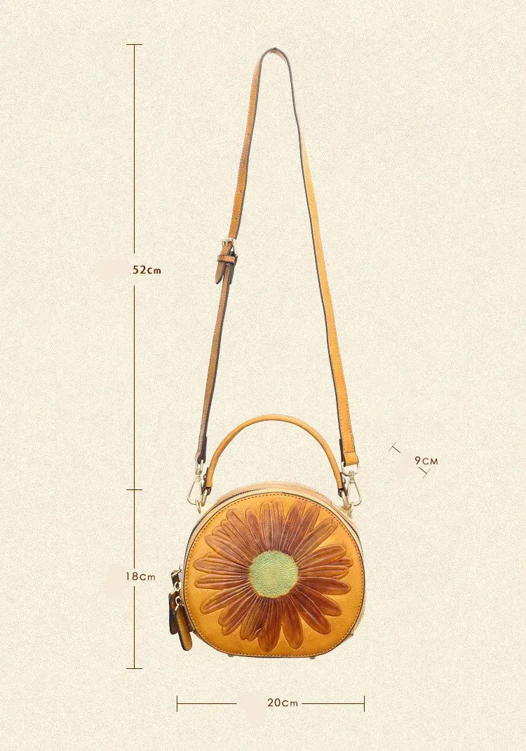 Retro Floral Embossed Circular Bag