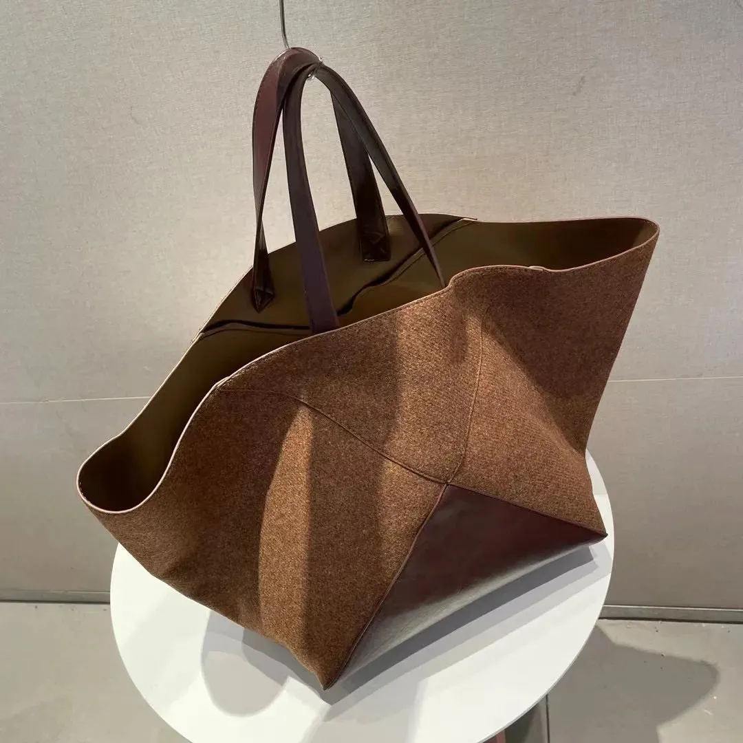 Retro Patchwork Suede Large Tote Bag