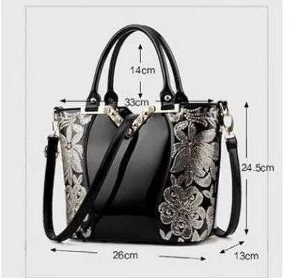 Sequin Embroidery Patent Leather Messenger Bag