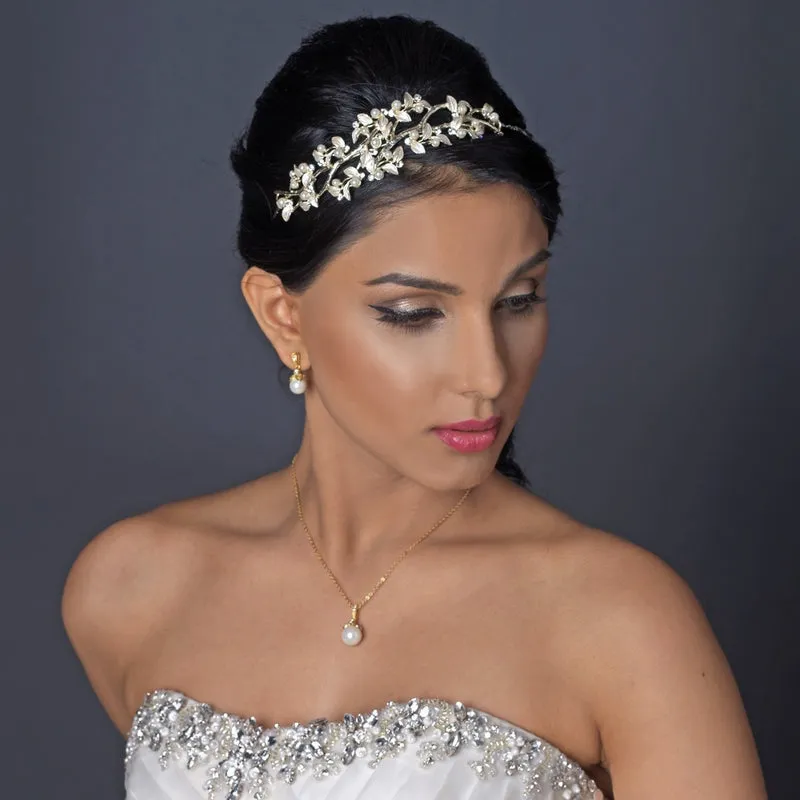 Silver Light Ivory Pearl & Crystal Vine Side Headband