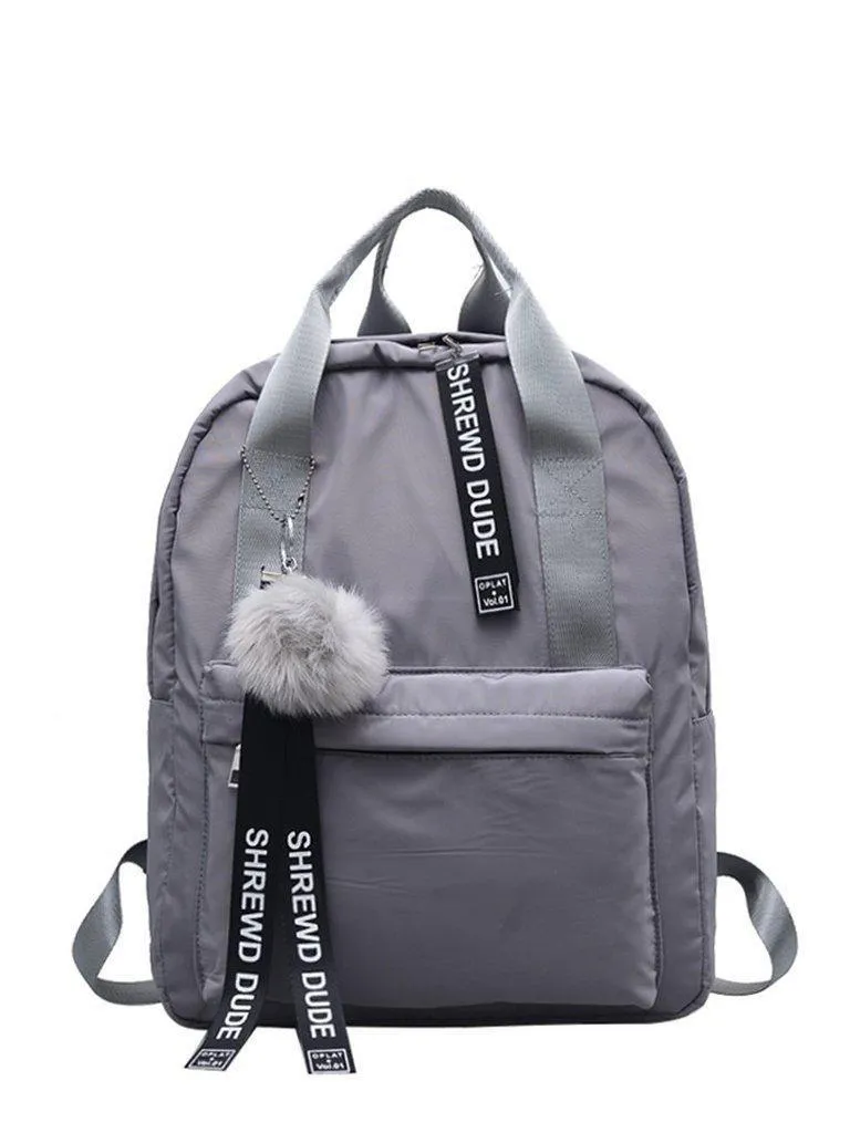 Slogan Ribbon & Pom Pom Decor Backpack