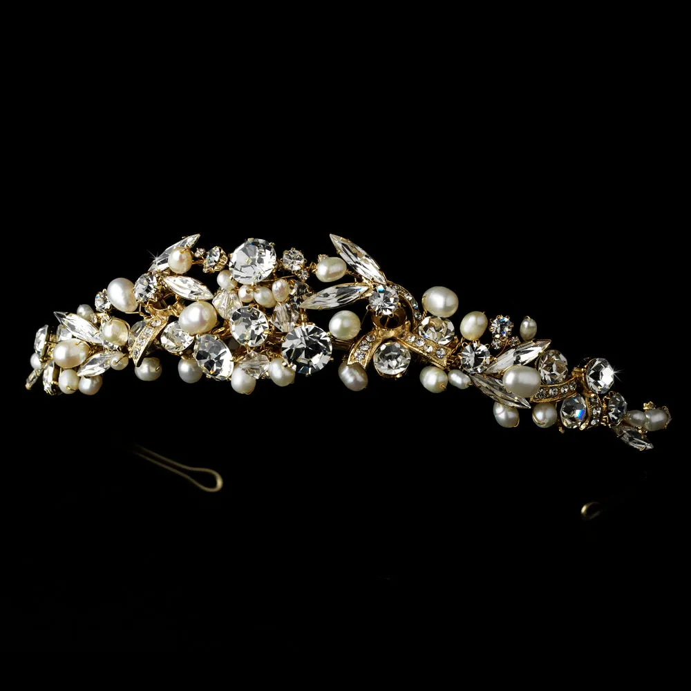 Super Beautiful Gold Crystal & Freshwater Pearl Bridal Tiara