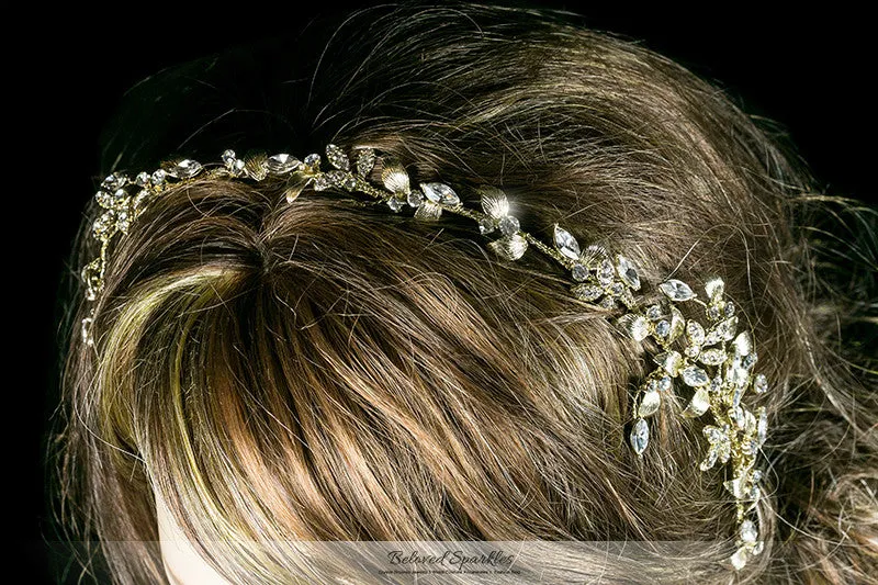 Trista Gold Leaf Hair Tie Headband | Gold | Swarovski Crystal