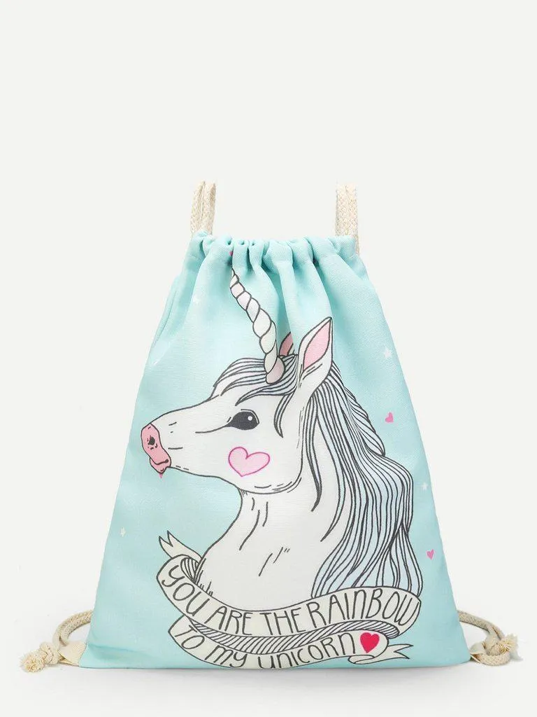 Unicorn Print Drawstring Backpack