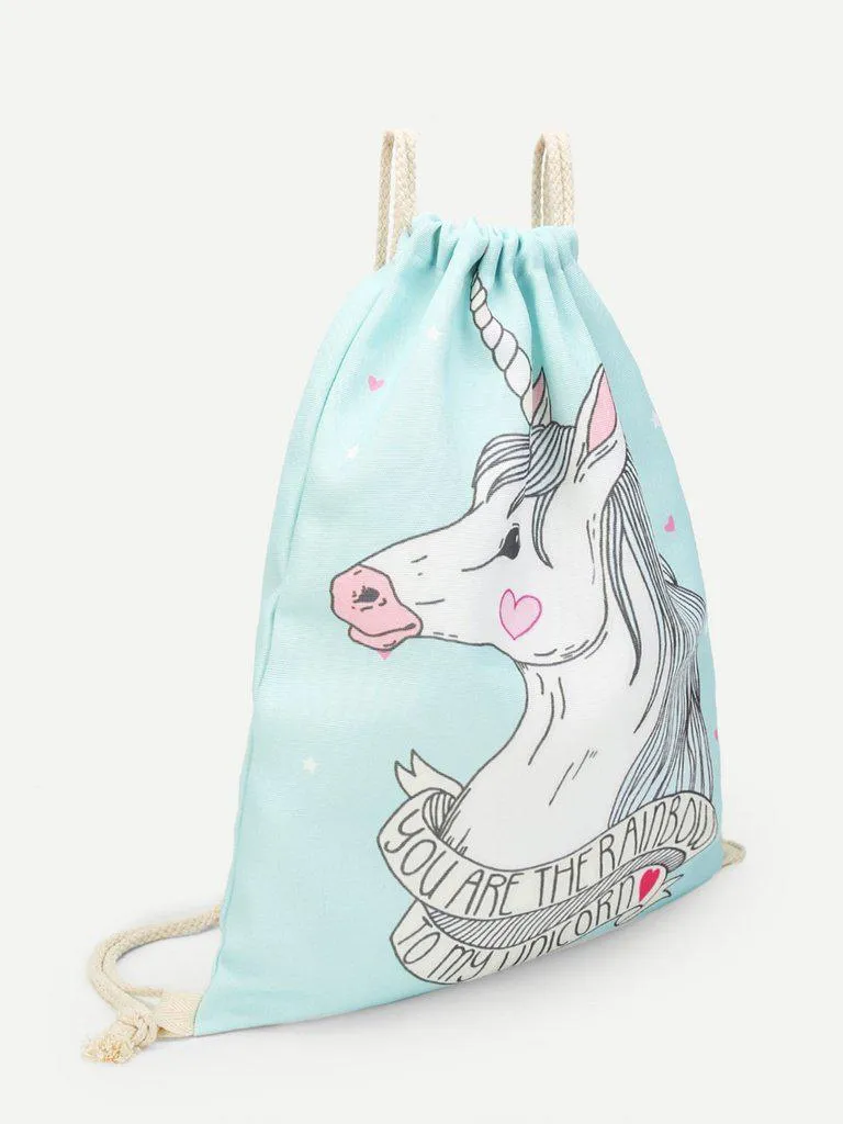 Unicorn Print Drawstring Backpack