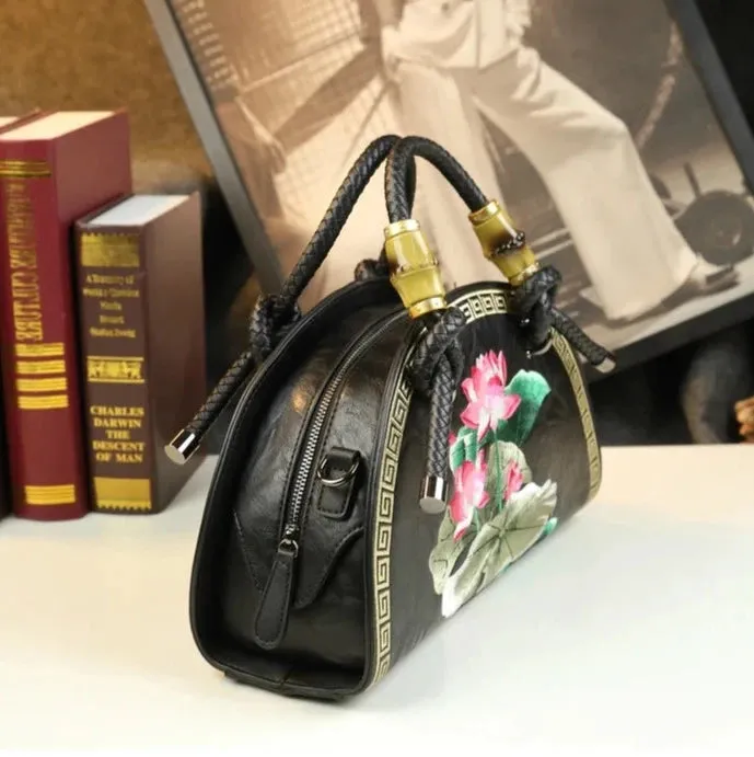 Vintage Flower Embroidery Shoulder Handbag