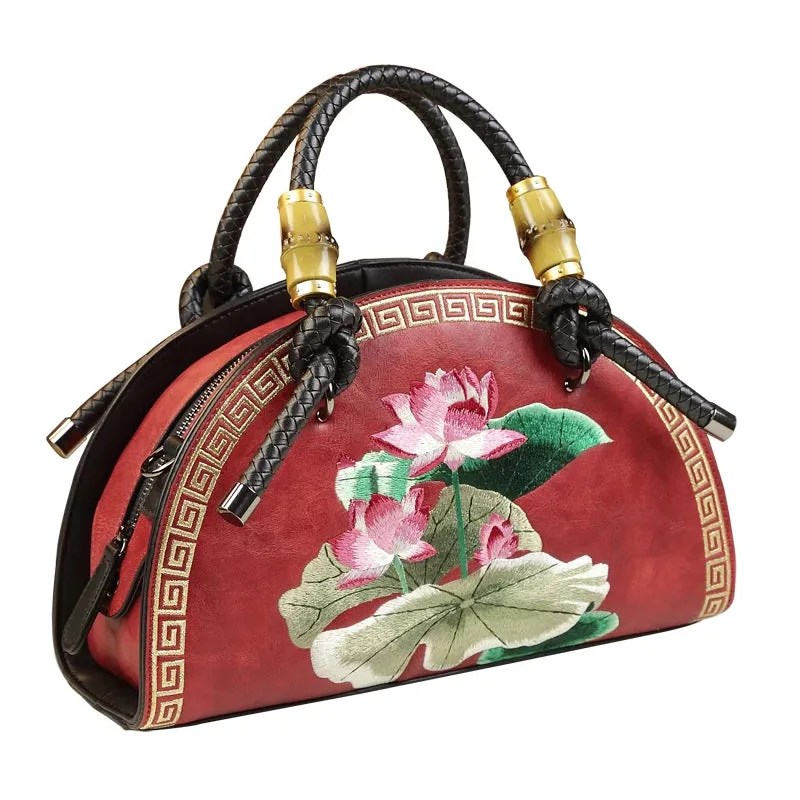 Vintage Flower Embroidery Shoulder Handbag