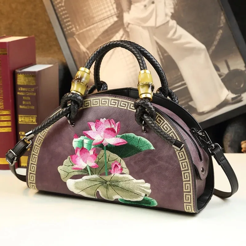 Vintage Flower Embroidery Shoulder Handbag