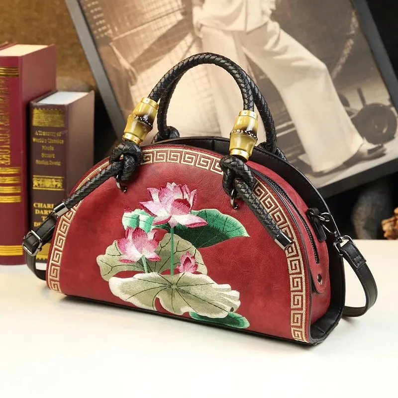 Vintage Flower Embroidery Shoulder Handbag