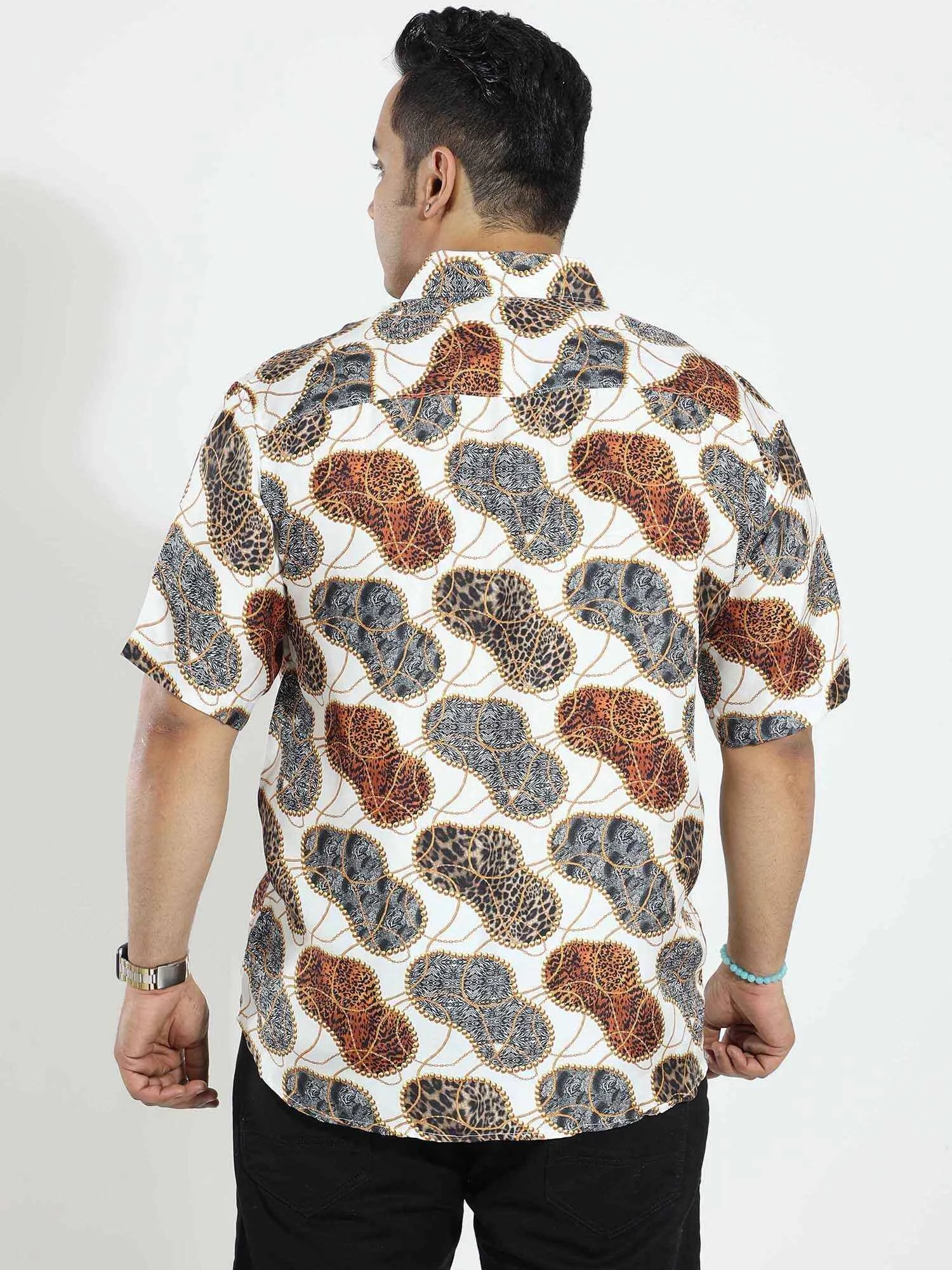 Wild Steps Printed Silk Half Shirt Men's Plus Size