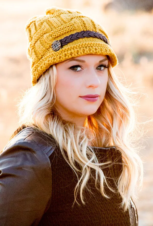 Wool Beanie With Braided Leather